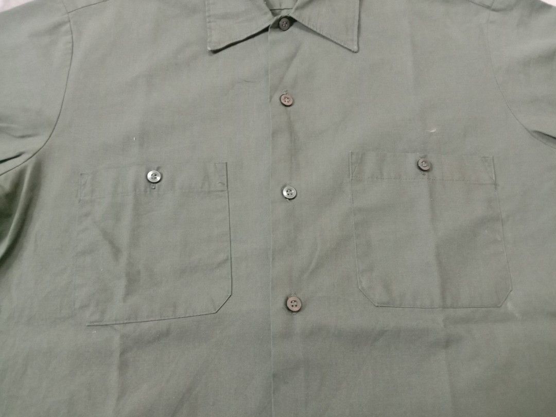 70'S Sears PERMA-PREST short sleeve work shirt, men's XL size, vintage unclear Green type dark green Vintage Second Hand main image 1