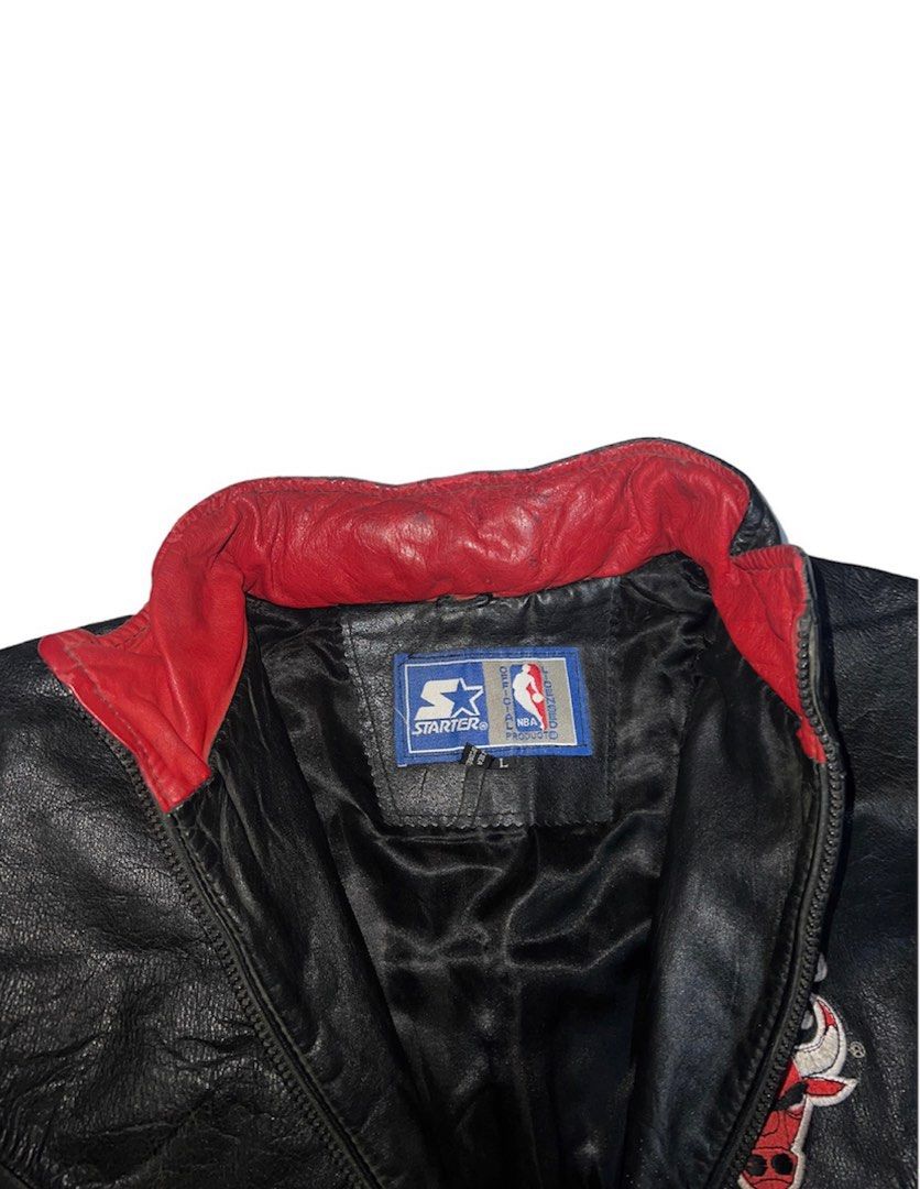 Mens Vintage 90's Nba Chicago Bulls Starter Leather Jacket- Fortune Jackets
