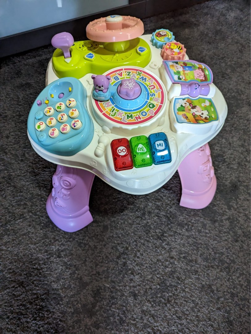 VTech Activity Table bilingual, color pink and purple, Babies & Kids, Infant Playtime on Carousell