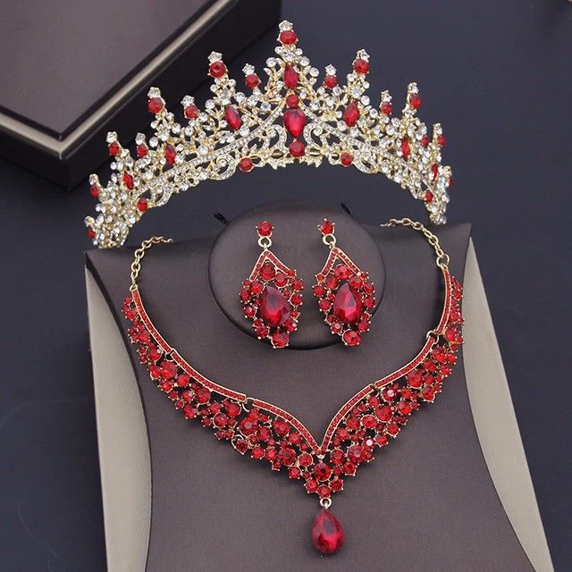 3pcs Wedding set necklace earrings crown Women s Fashion