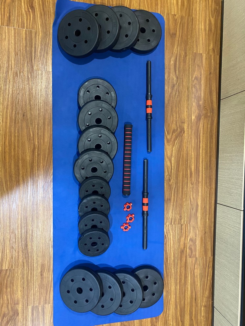 Weights set dumbbell bar bell plates, Sports Equipment, Exercise