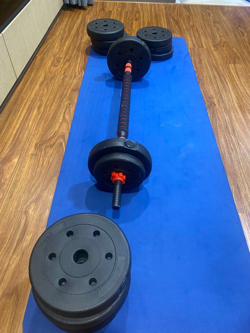 Weights set dumbbell bar bell plates, Sports Equipment, Exercise