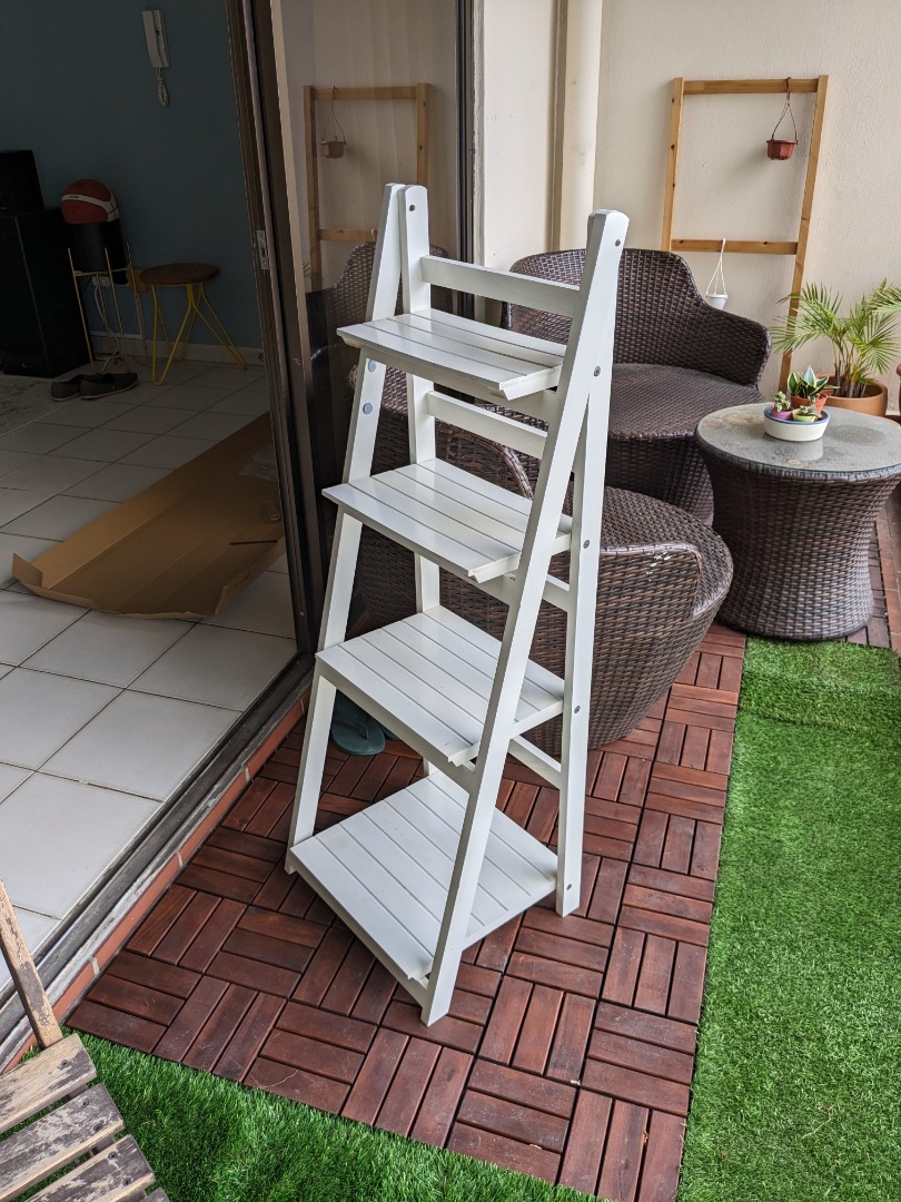 White ladder display shelf, Furniture & Home Living, Furniture, Shelves
