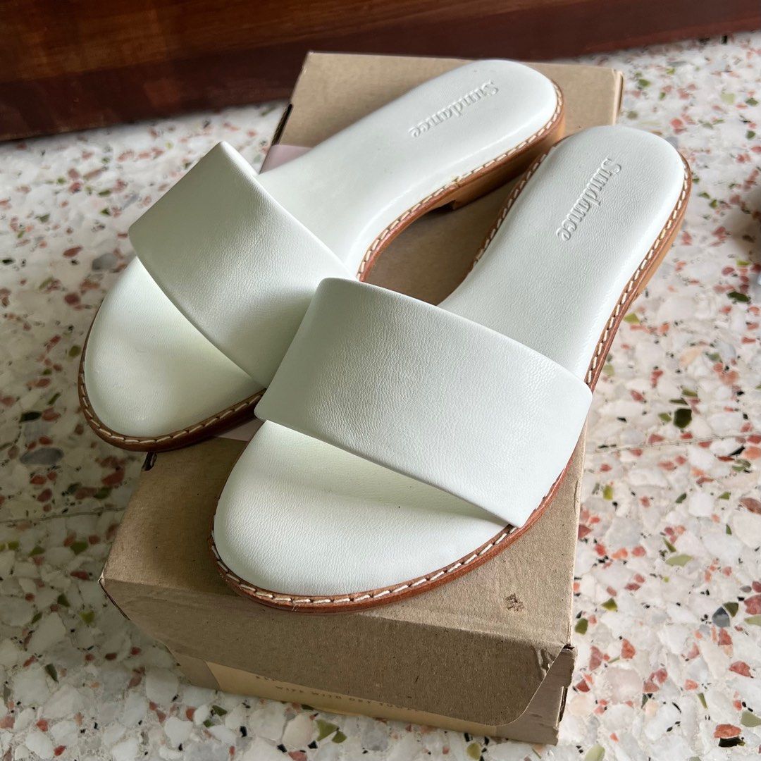 White leather slide sandals Women s Fashion Footwear Sandals on