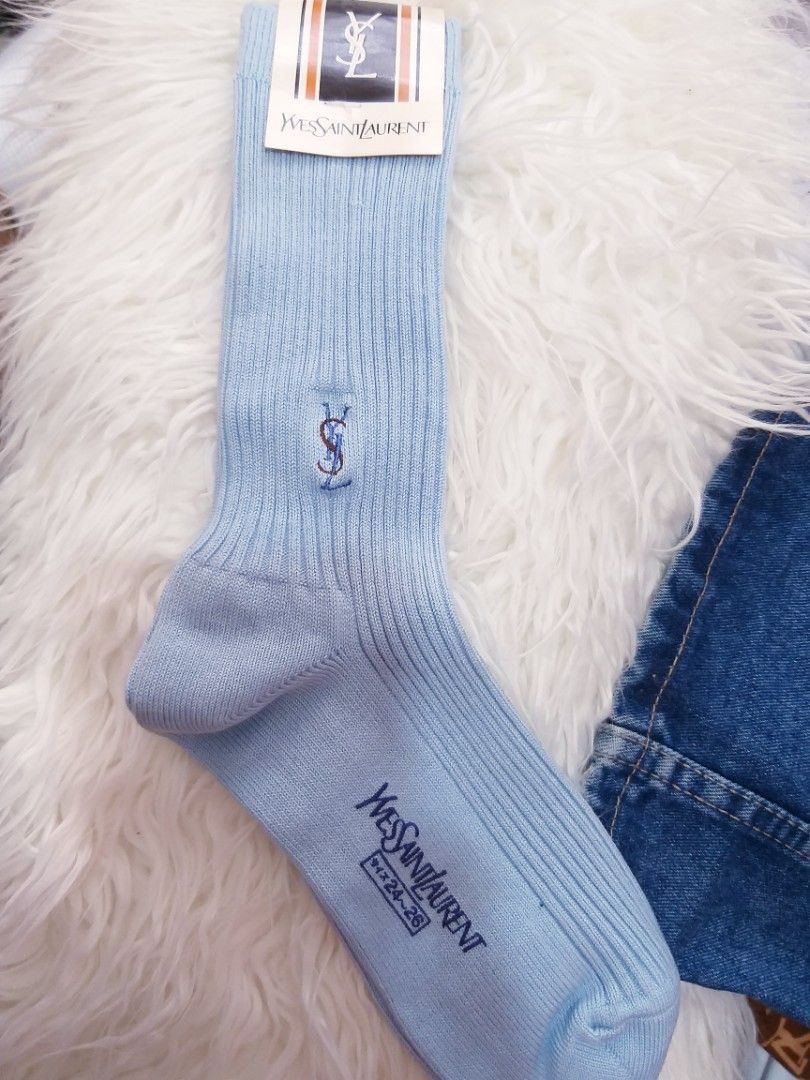 YSl Chausettes (Category: Socks) located in Cavite. Submitted by wishie_collects (Listing ID 1220264816, Image 1). Description: Ysl mid calf socks in light blue.