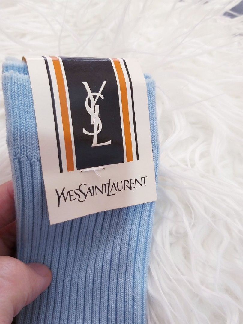 YSl Chausettes (Category: Socks) located in Cavite. Submitted by wishie_collects (Listing ID 1220264816, Image 3). Description: Ysl mid calf socks in light blue.