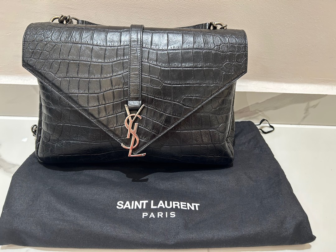 Saint Laurent Classic Monogram College Bag Crocodile Embossed Leather Large