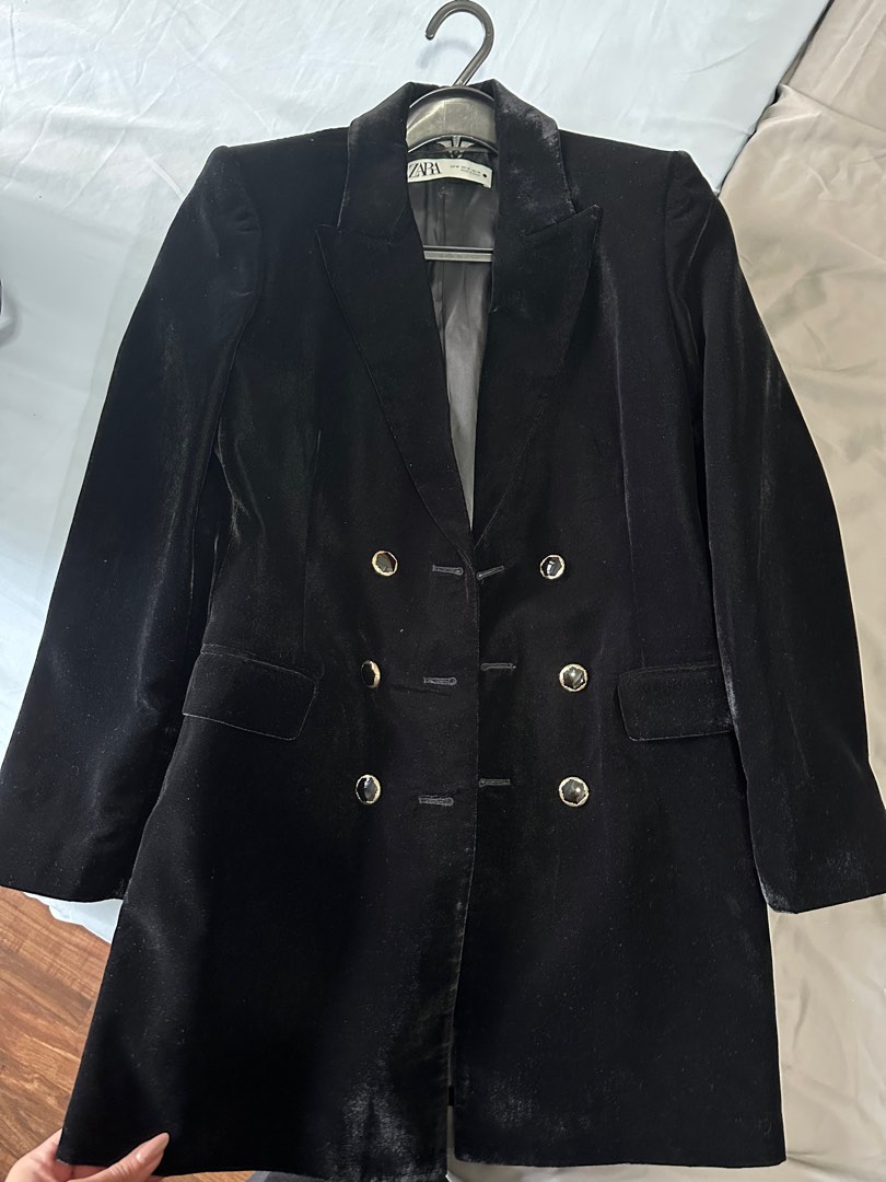 Zara Black Velvet Blazer Coat on Carousell