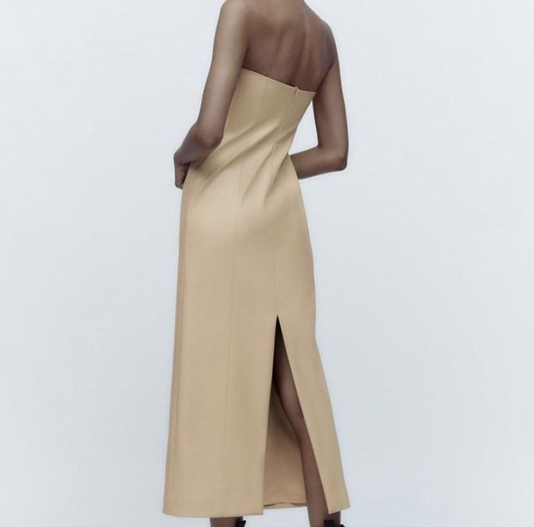 ZARA faux leather dress cream Women s Fashion Dresses Sets
