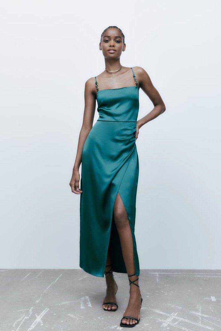 Zara satin camisole in duck green