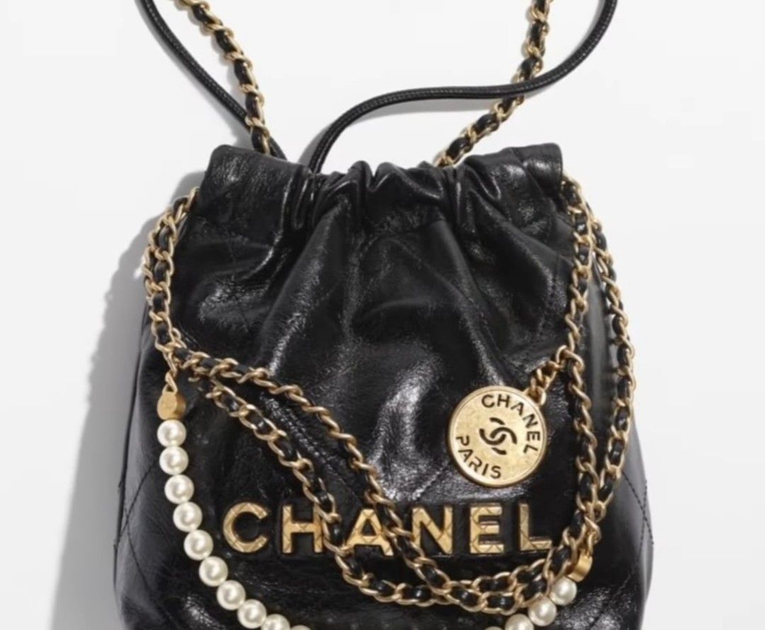 23S Chanel 22 Bag Mini Pearl GHW Black and Yellow, Luxury, Bags