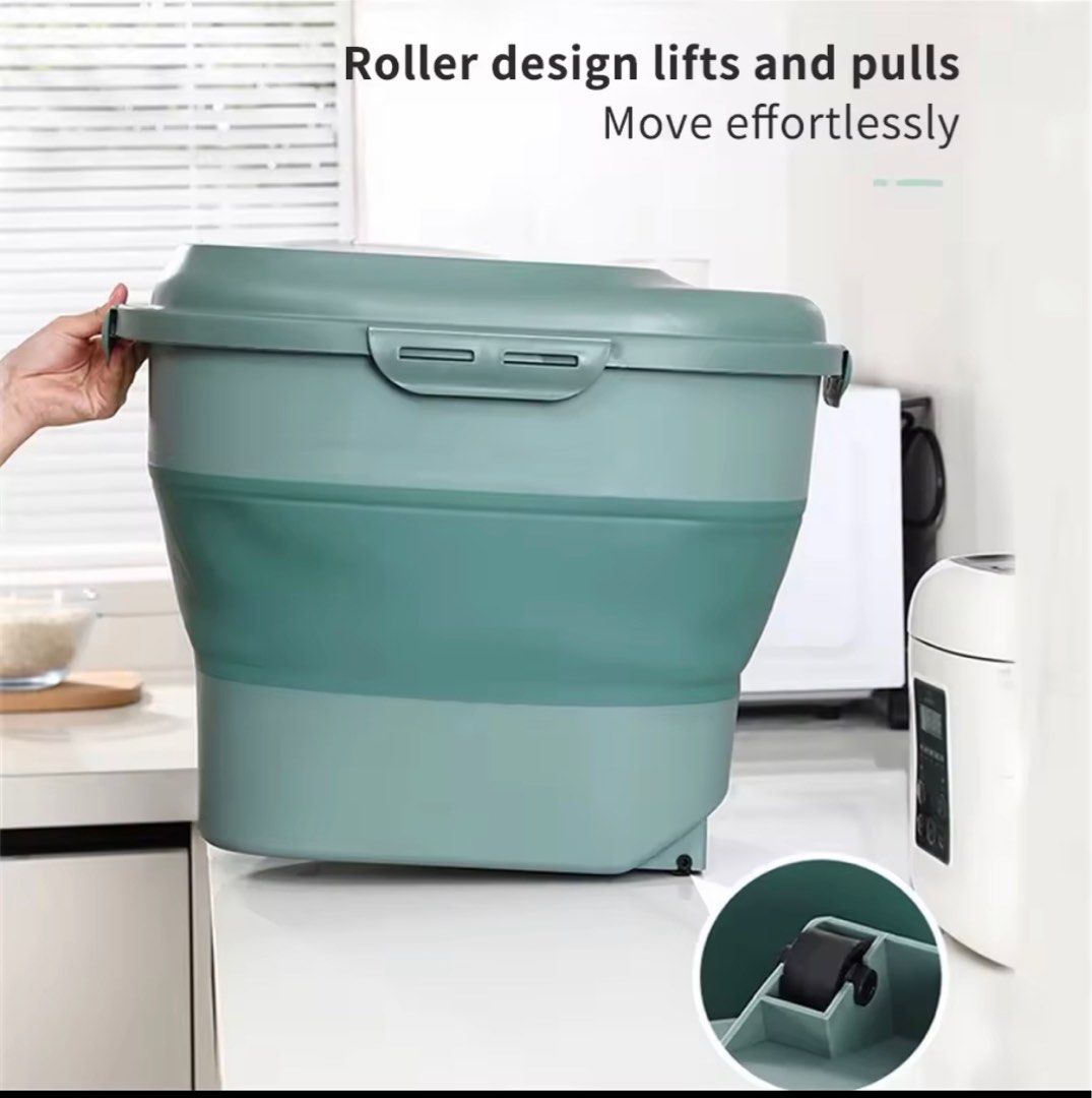 25kg foldable food/ rice container with wheels (Category: Food Organization & Storage) located in Quezon City. Submitted by gwyn_99 (Listing ID 1220372162, Image 1). Description: 25kg foldable rice container with wheels - easy to store dry goods - foldable - space saver great organizer.