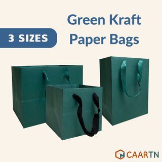 (3 sizes) Hari Raya 260GSM Green Kraft Rectangle Paper Bags/Gift Bag/Wedding Gift Bag