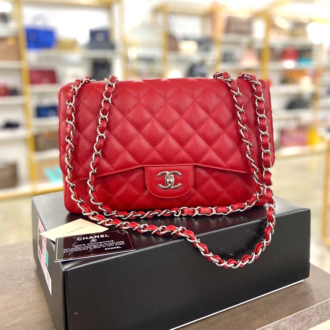 Chanel Red Quilted Caviar Jumbo Classic Single Flap Gold Hardware,  2002-2003 Available For Immediate Sale At Sotheby's