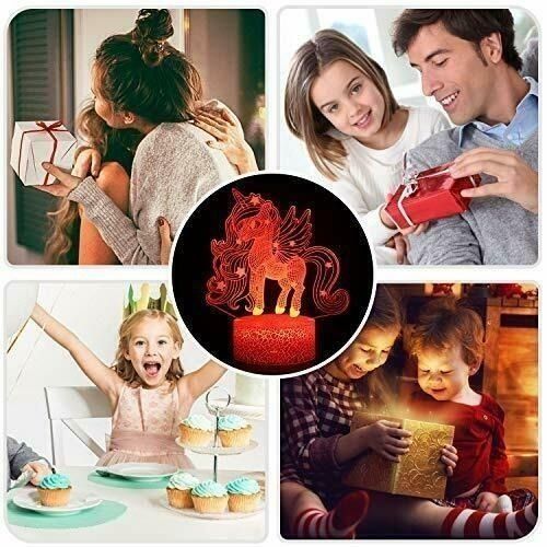 Unicorn Night Light, 3D Illusion Lamp Unicorn Lights for Kids Room, 16  Colors & Flashing Modes with Remote Control Opreated Dimmable Christmas