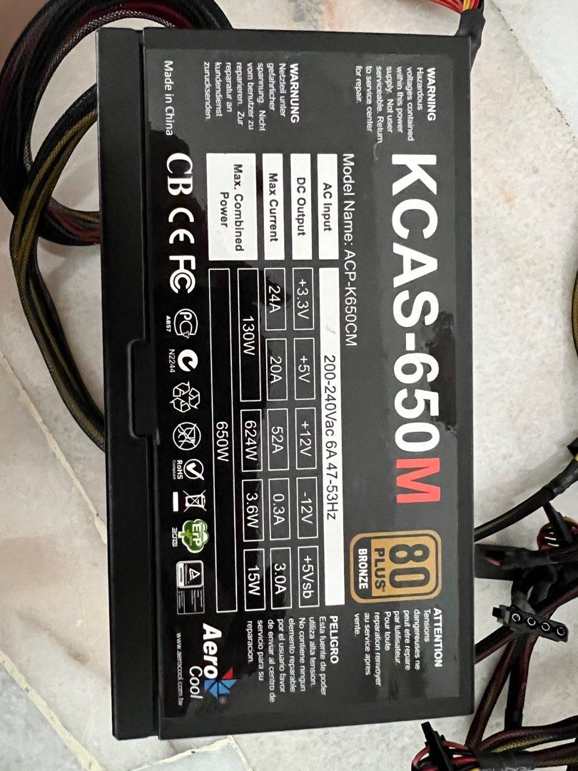 Aerocool 650w PSU power supply 80+ bronze (KCAS-650m) Semi Modular ...