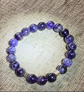 Amethyst bracelet gold plated trigram beads
