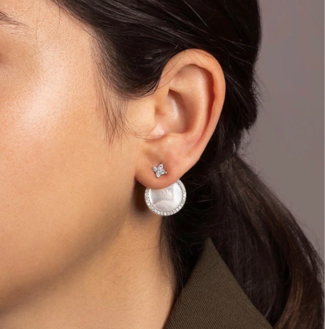 Apm White Nacre Round Earrings Women s Fashion Jewelry