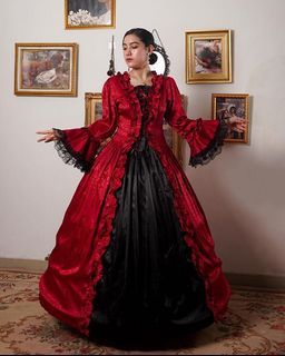 Artemist Dress Ball Gown Gothic Red Black Lace Vampire Vamp Renaissance Royal Vintage