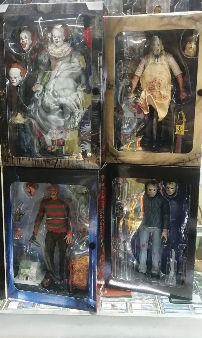 Assorted AUTHENTIC Neca Ultimates Horror (Category: Figurines & Statues) located in San Juan City. Submitted by hezekiahtoys (Listing ID 1220403210, Image 2). Description: Neca Authentic BIB Leatherface 2,599 BIB Jason Voorhees 2,599 BIB Freddy Krueger 2,599 BIB Pennywise. 2,599 Miss Muffet 1,899 Wishmaster 2,299 Crow 2,499 Sheriff Hoyt 1,999 Annabelle 1,899 Payment thru Bdo, Gcash Transfer Shipping via Lalamove JNT. Meet up Shoppesville Hezekiah