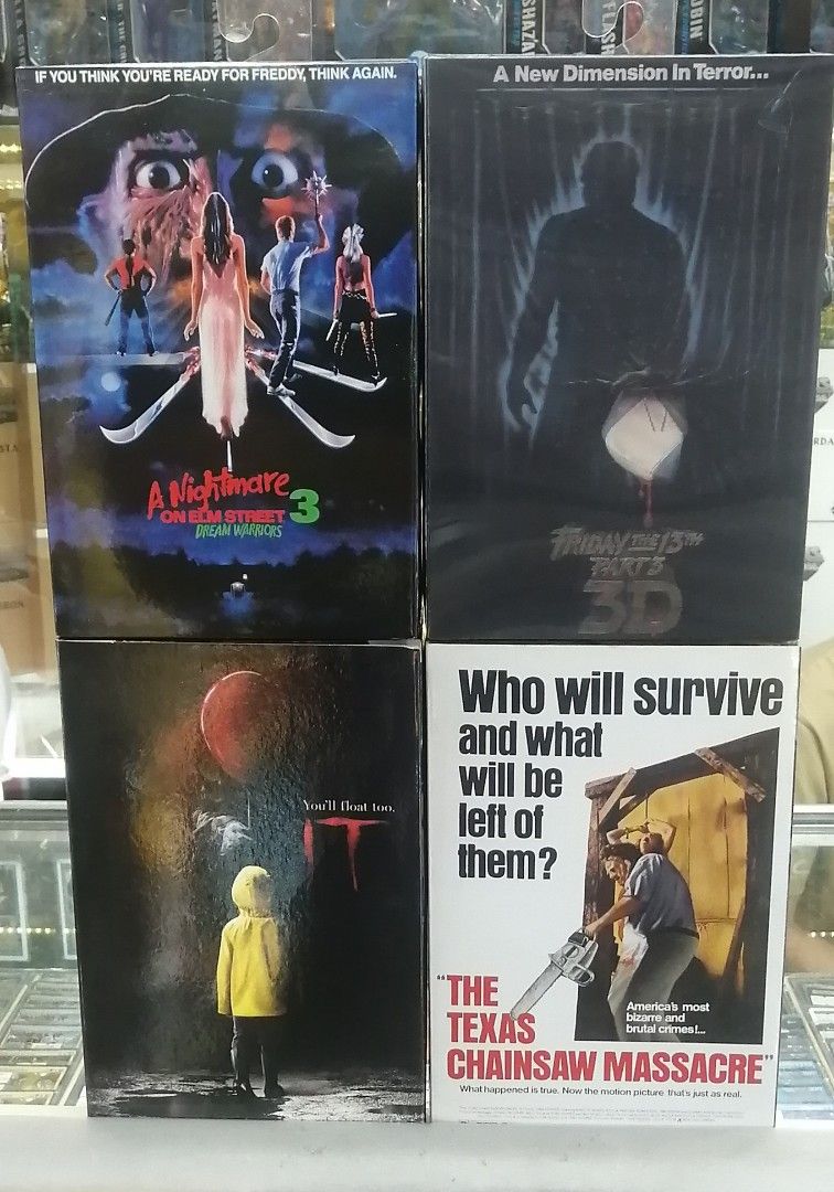 Assorted AUTHENTIC Neca Ultimates Horror (Category: Figurines & Statues) located in San Juan City. Submitted by hezekiahtoys (Listing ID 1220403210, Image 1). Description: Neca Authentic BIB Leatherface 2,599 BIB Jason Voorhees 2,599 BIB Freddy Krueger 2,599 BIB Pennywise. 2,599 Miss Muffet 1,899 Wishmaster 2,299 Crow 2,499 Sheriff Hoyt 1,999 Annabelle 1,899 Payment thru Bdo, Gcash Transfer Shipping via Lalamove JNT. Meet up Shoppesville Hezekiah