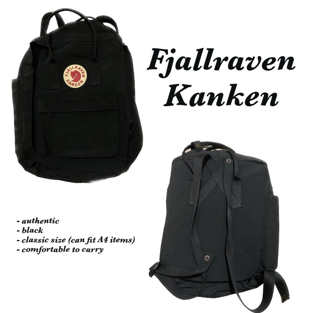 authentic Fjallraven Kanken in black, size (Fjällräven Women's Fashion, Bags & Wallets, Backpacks on Carousell