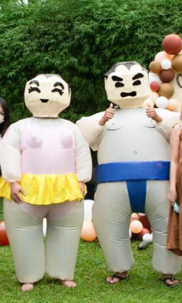 Costume set! Baby sumo gender reveal costume with sumo head, Babies