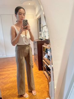 BEAUTIFUL Zara Brown Ecru Khaki Knitted Embroidered Tie Resort Wide Legged Pants!!