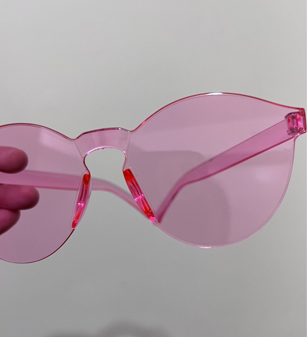 Pink Korean Sunglasses Heart and Round Rimless, Women's Fashion