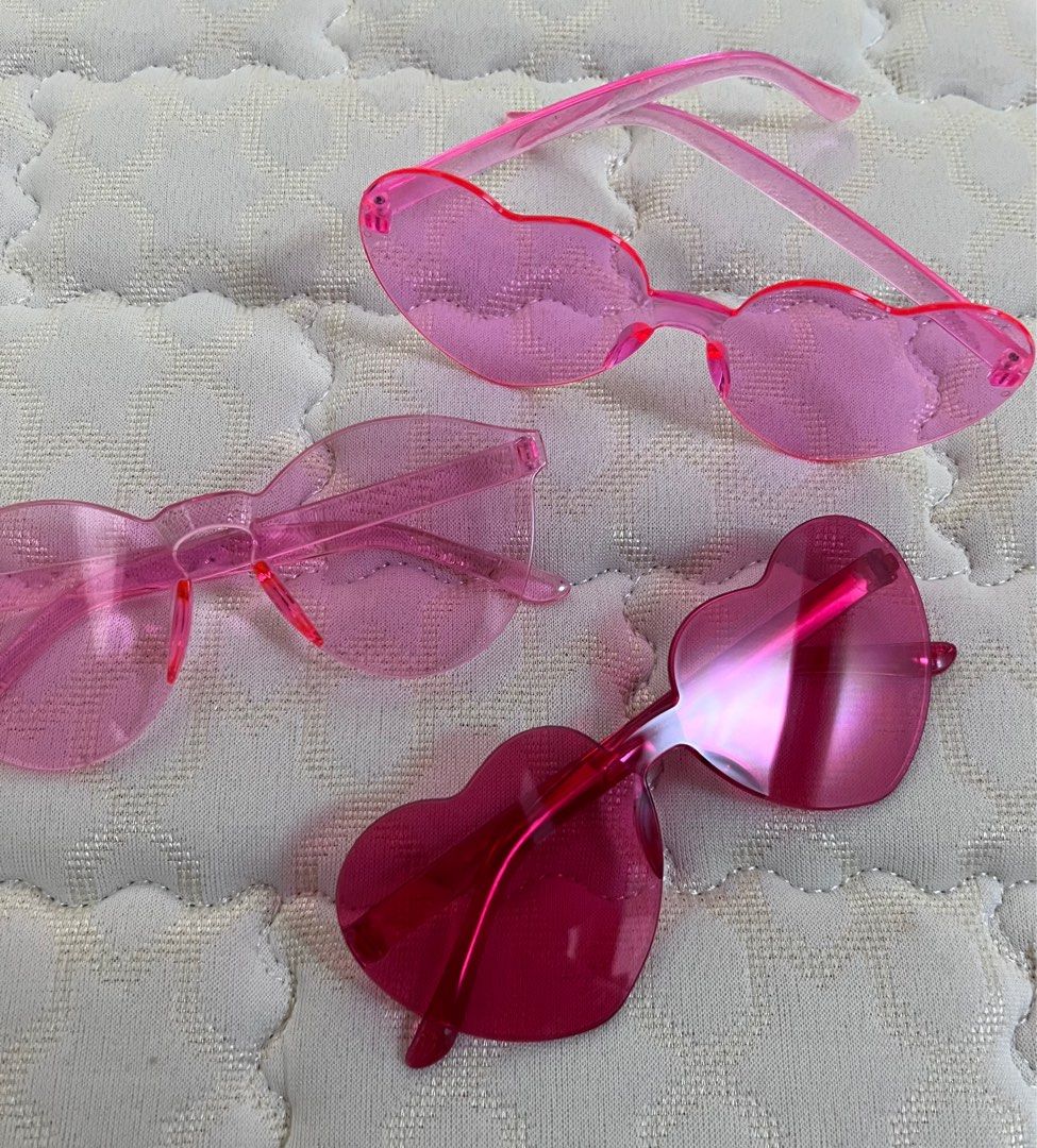 Pink Korean Sunglasses Heart and Round Rimless, Women's Fashion