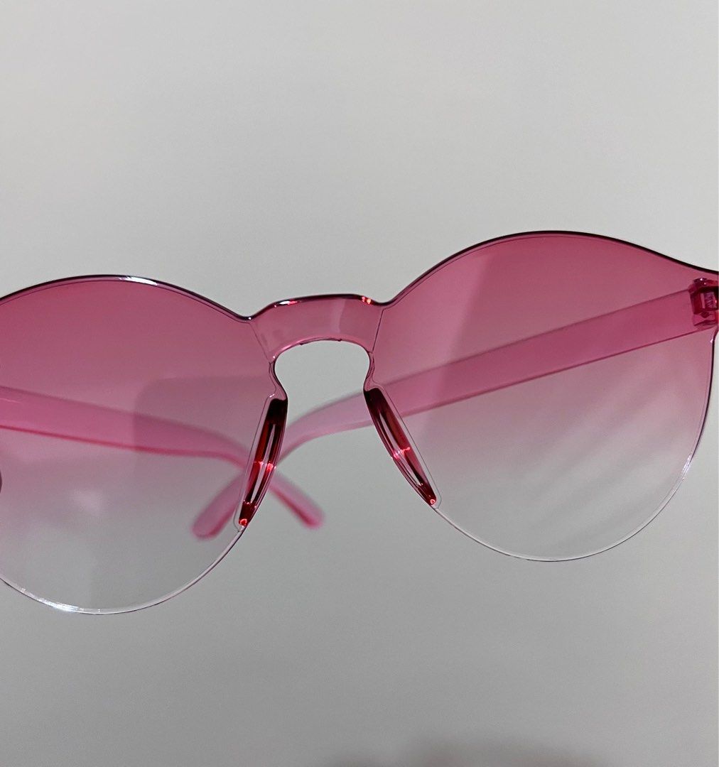 Pink Korean Sunglasses Heart and Round Rimless, Women's Fashion