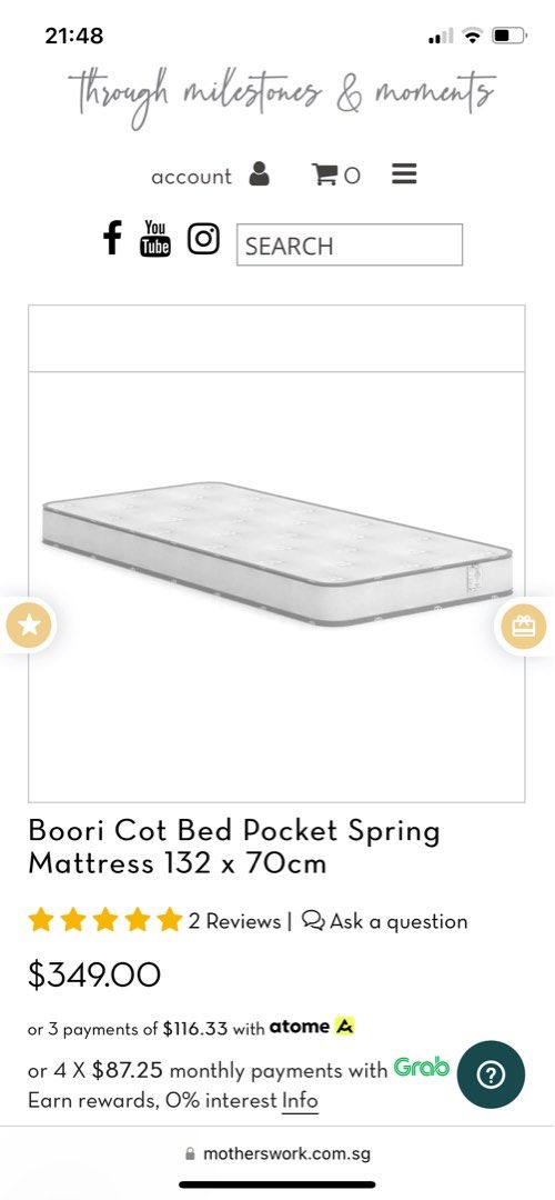Boori cot mattress, Furniture & Home Living, Furniture, Bed Frames