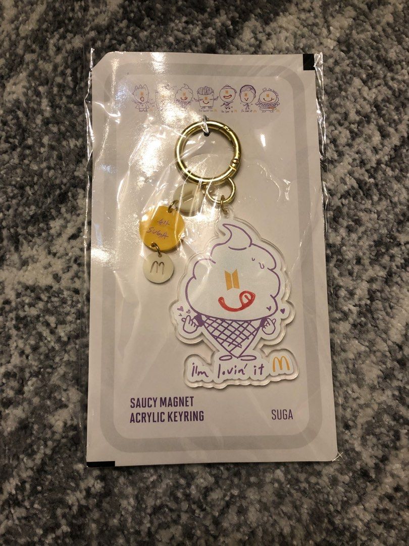 BTS x McD Saucy Magnet Key Ring SUGA Ver (Category: K-Wave Merchandise) located in Manila. Submitted by thenumber60 (Listing ID 1220474836, Image 2). Description: BTS X McD Saucy Key Ring Suga Ver. BRAND NEW. SEALED. RFS: Have extra. Buyer shoulders shipping fee. Negotiable! .