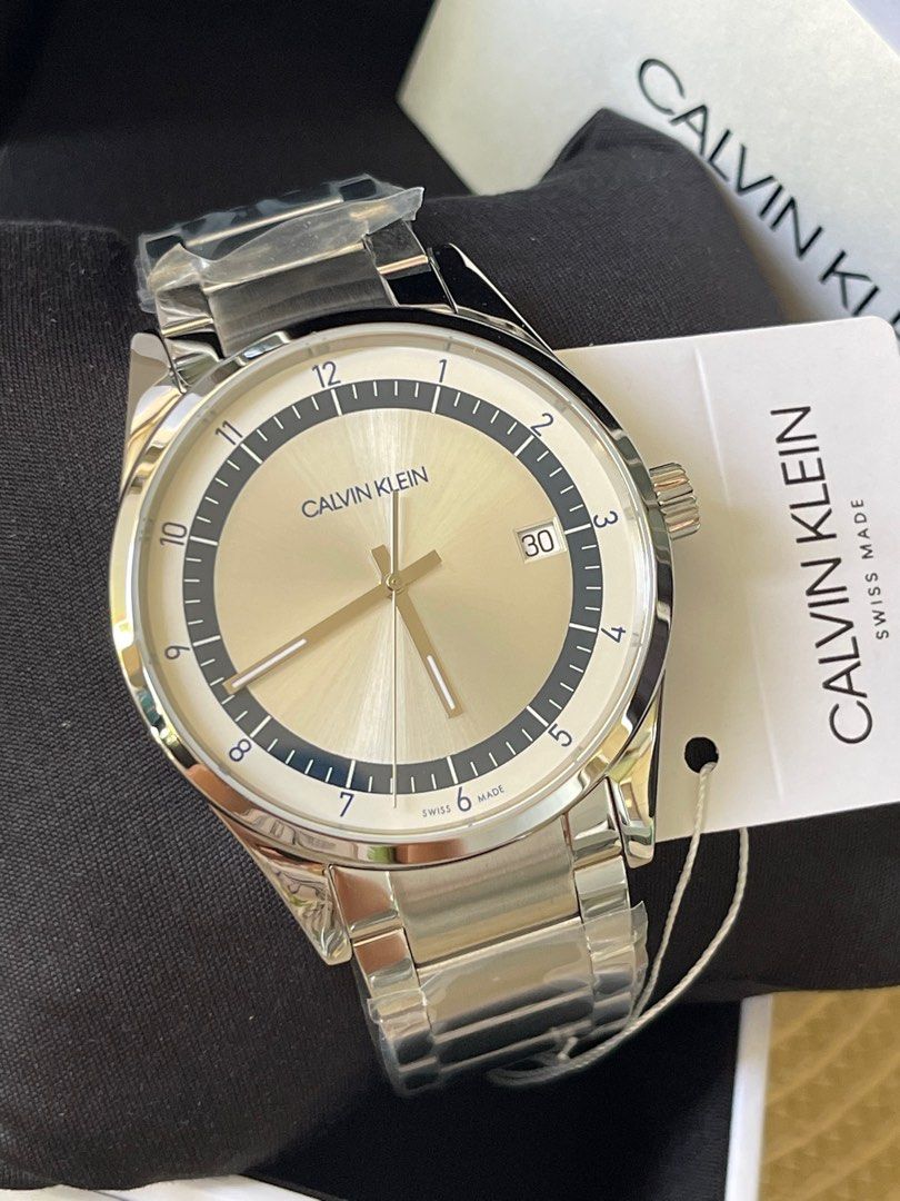 Calvin Klein US Polished Silver tone Stainless Steel w Date Men s Watch Arrived from US