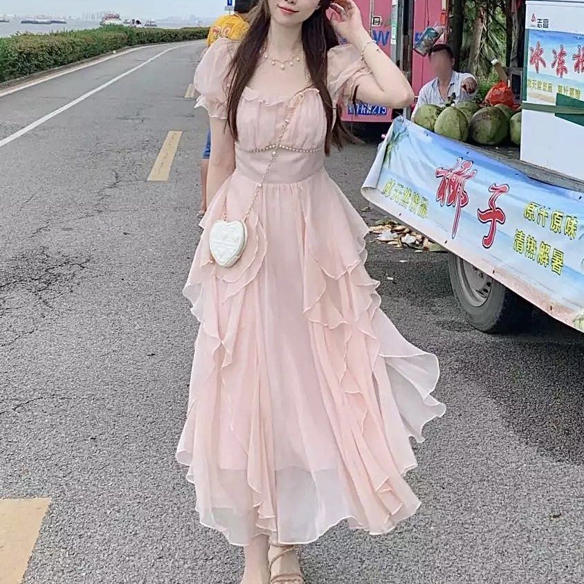 Chiffon pleated back midi skater dress online