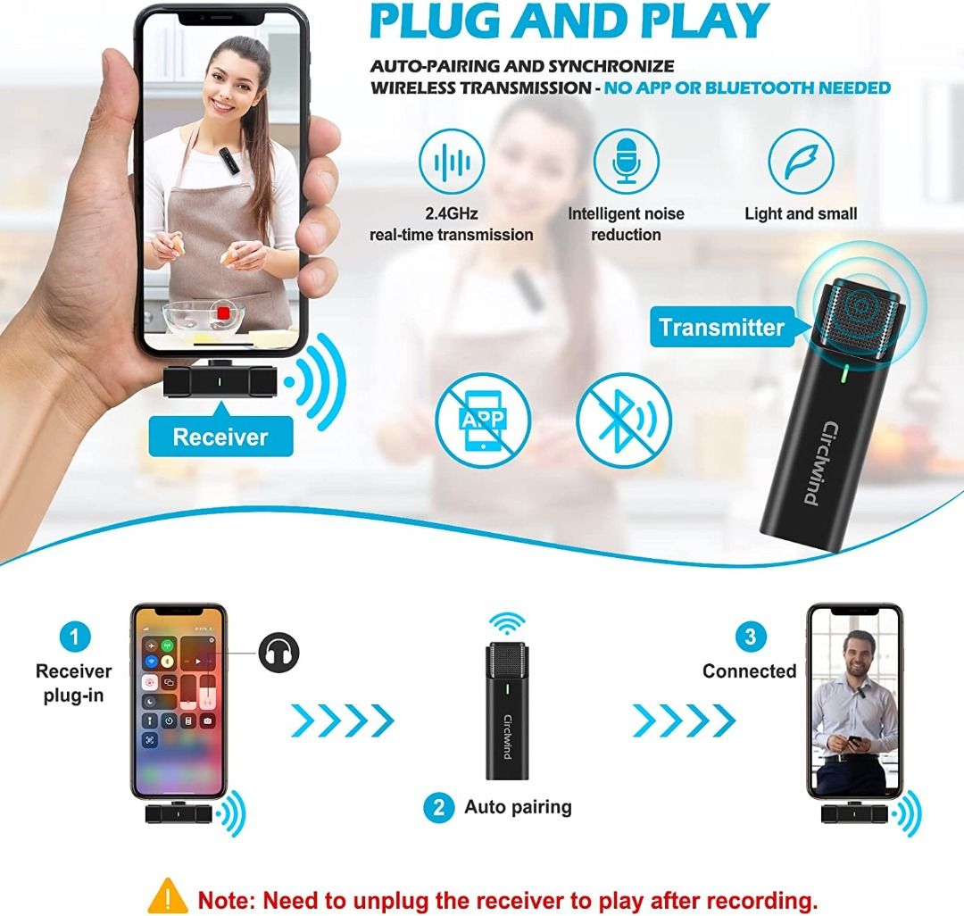 Circlwind Mini Microphone Lavalier Wireless Clip on Vlogging Microphone