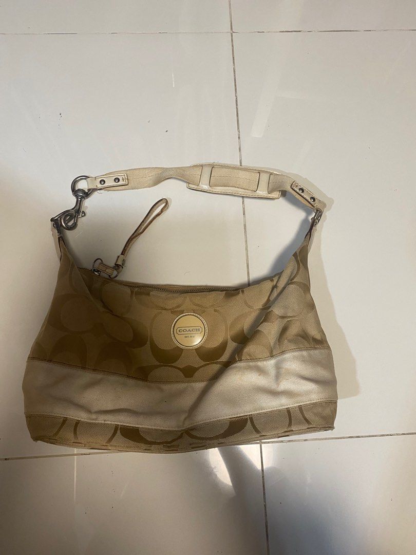 White coach purse with colored c's top