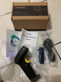 Complete with box PM  NADAMOO Wireless Barcode Scanner 328 Feet Transmission Distance USB Cordless 1D Laser Automatic Barcode Reader Handhold Bar Code Scanner with USB