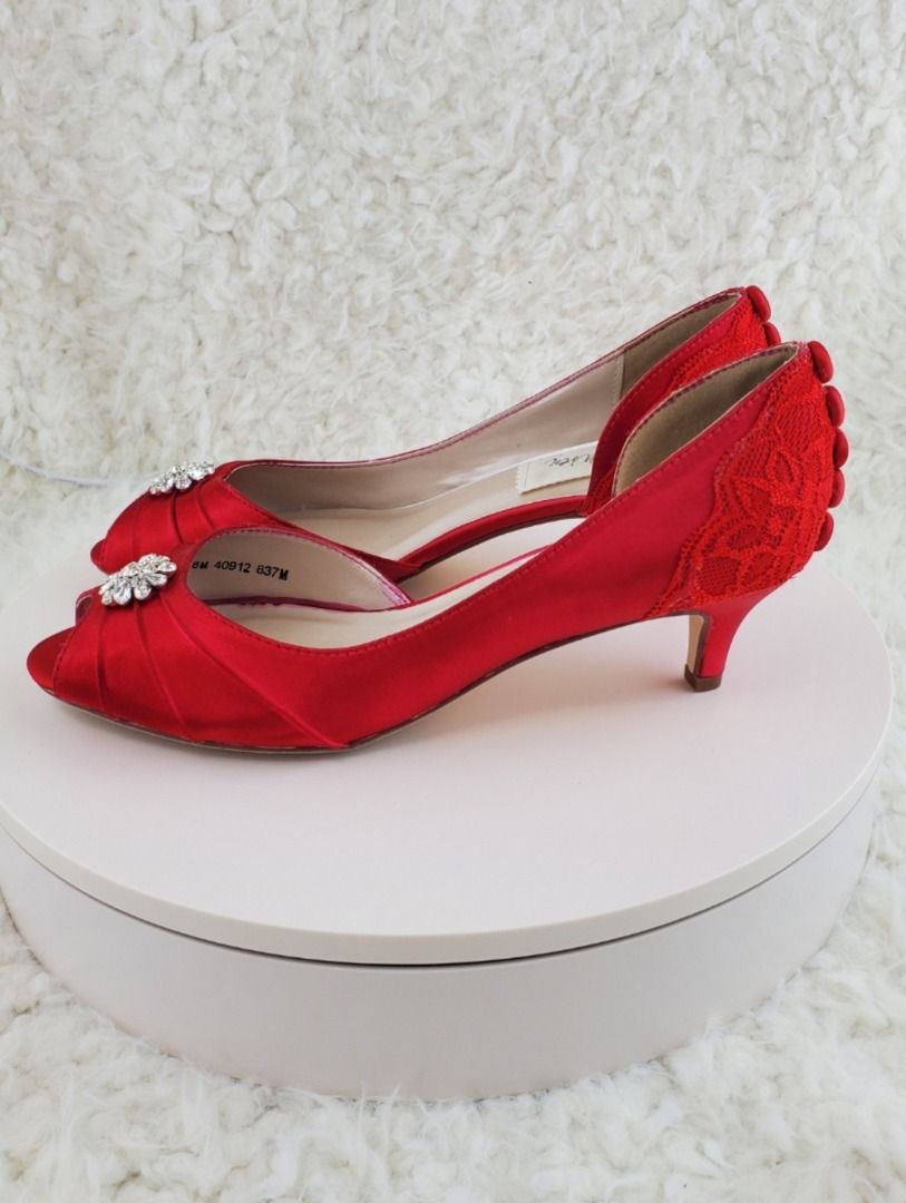 Ready stock Ellie Wren Custom made red pump heels with lace low