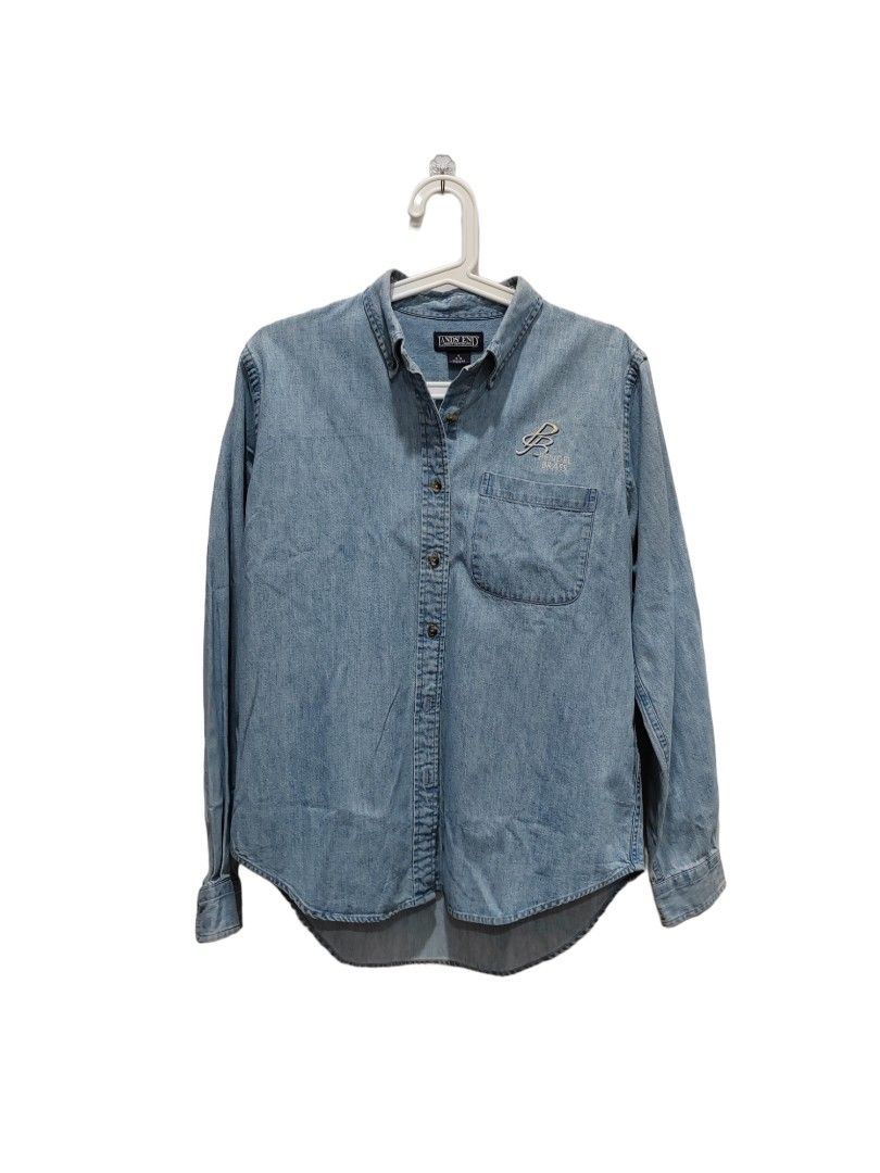 Denim Land'S End Peldel Brass Jeans Longsleeve Collar Blouse Shirt Kemeja  Ladies, Women'S Fashion, Tops, Longsleeves On Carousell
