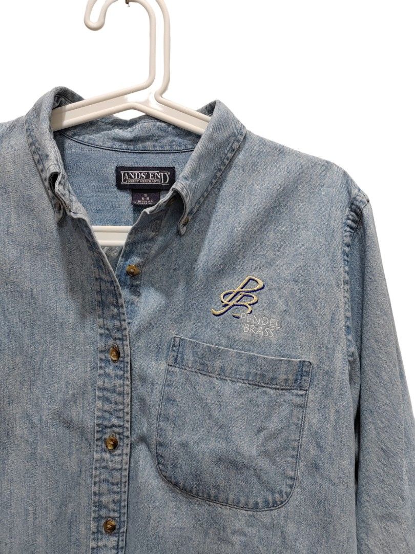 Denim Land'S End Peldel Brass Jeans Longsleeve Collar Blouse Shirt Kemeja  Ladies, Women'S Fashion, Tops, Longsleeves On Carousell