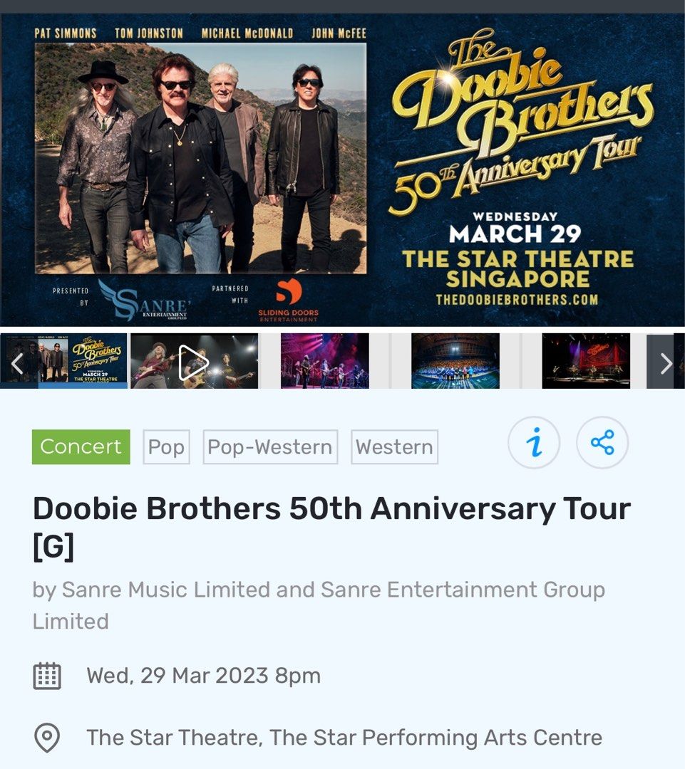 Doobie Brothers tickets, Tickets & Vouchers, Event Tickets on Carousell