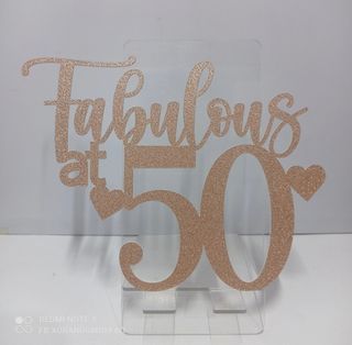 Fabulous at 50 Cake Topper Glitter Rosegold Cardstock Available in other colors