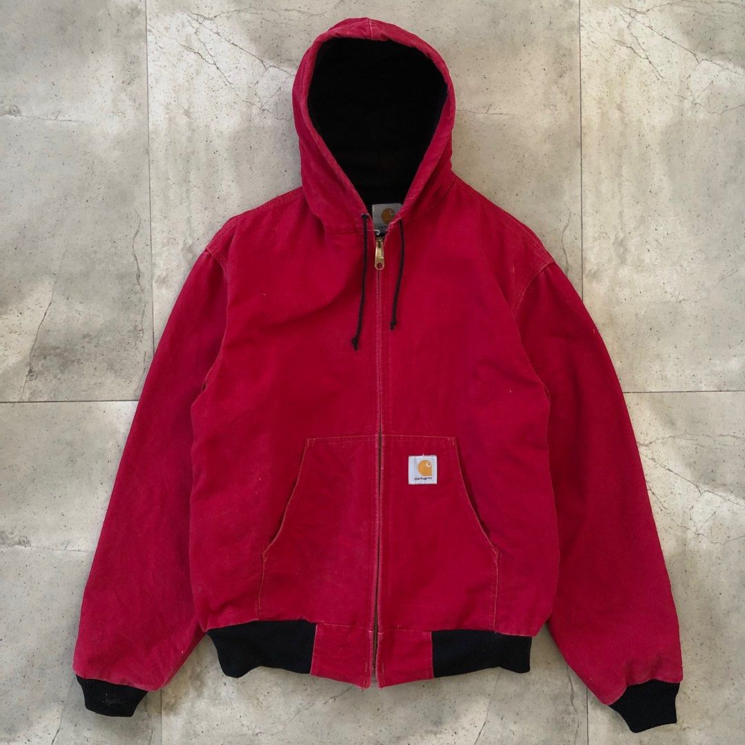 Faded Red Carhartt Active Hooded Jacket