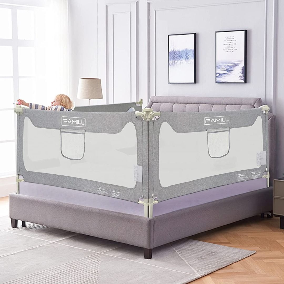 FAMILL Bed Rails for Toddlers,Toddler Bed Rail，Baby Bed Rail Guard，Kids' Bed  Rails & Rail Guards,Bed Guard Rail for Queen King Twin Bed Kid, Full Size  Bed Extra Length 54-78.7,(Grey,1 Piece, 74.8), Babies