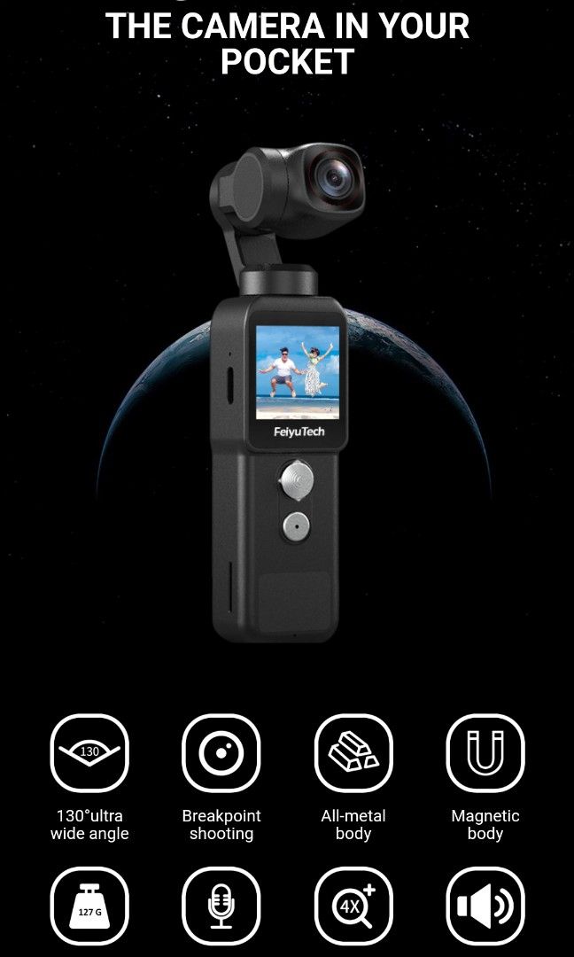 Fotocamera Stabilizzata Feiyu Pocket 2 4K Con Stabilizzatore A 3 Assi E Grandangolo 130°