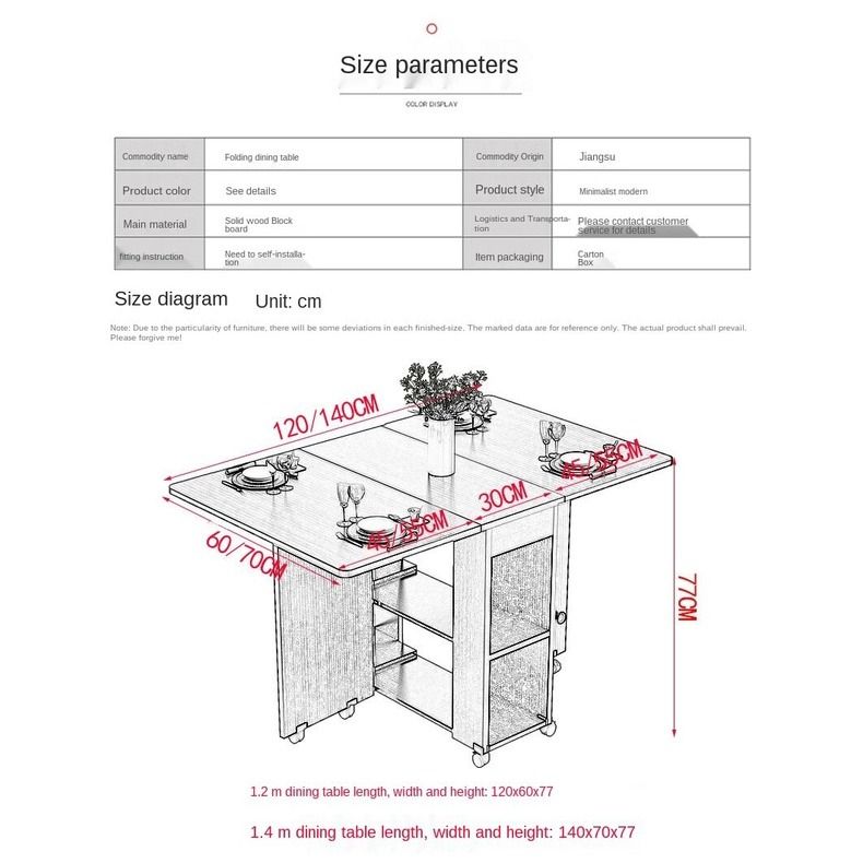 Folding dining table household small-sized movable rectangular dining ...