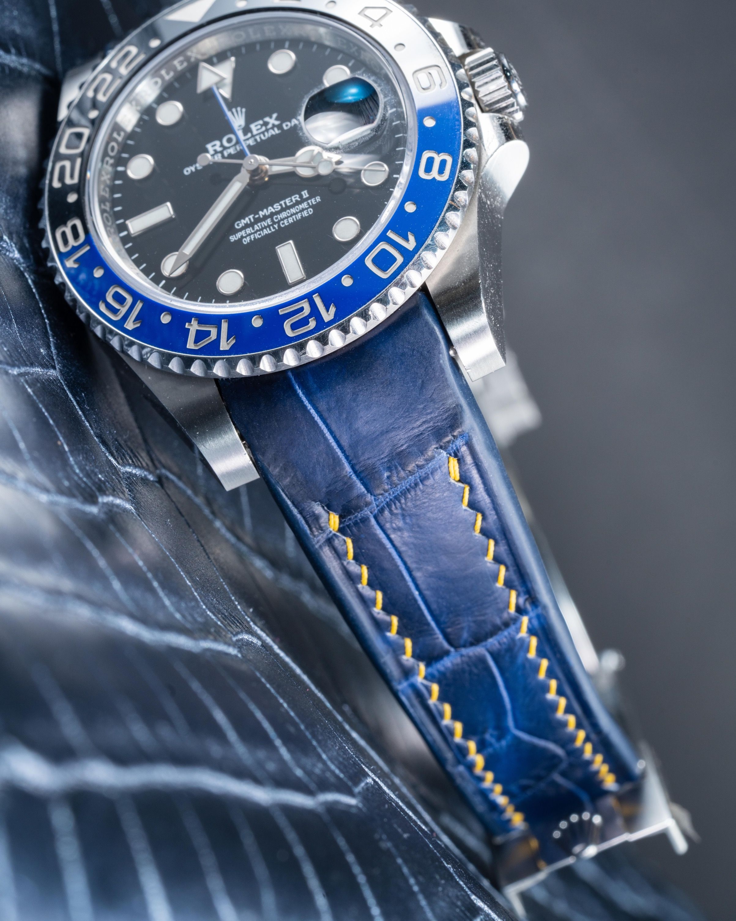 Rolex batman on leather strap on sale