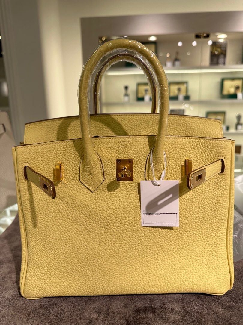 Hermes Birkin bag 25 Jaune poussin Togo leather Gold hardware