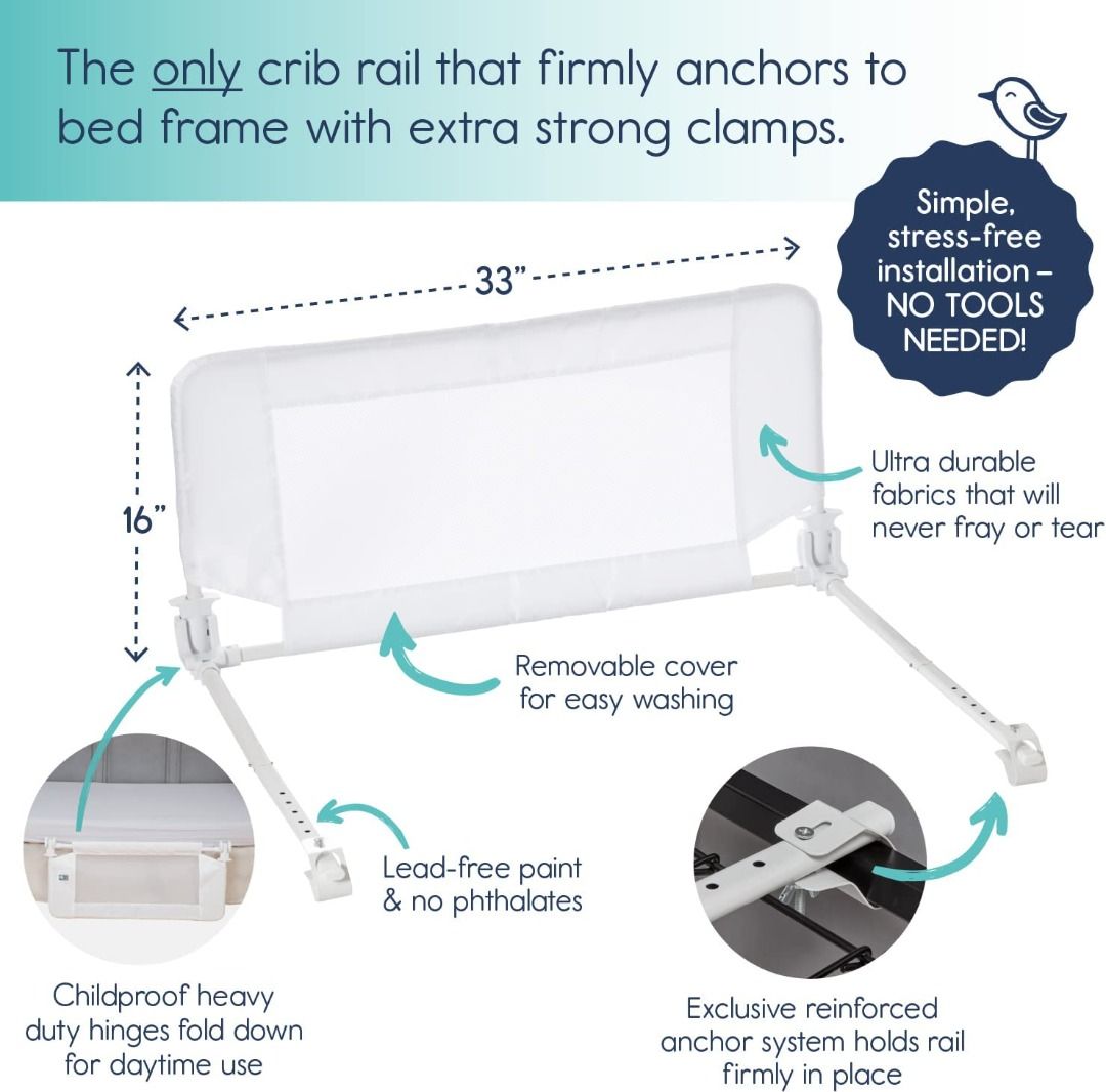 hiccapop Convertible Crib Toddler Bed Rail Guard with Reinforced Anchor